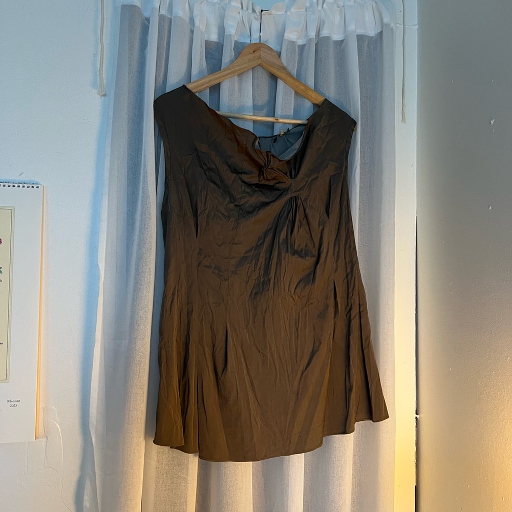 Vera Wang Deep Green Asymmetrical Ruched Mini Dress